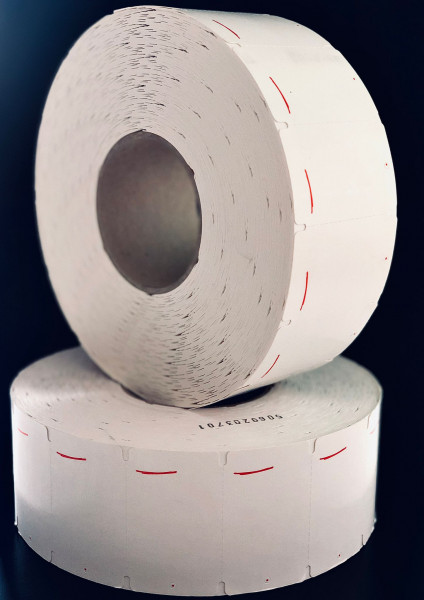 Karton-Etikett, 70x43mm, mit Rotstric h, TT, 2250/